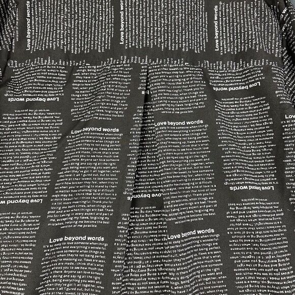 Spoon Jeans Tunic Top Women L Black Allover Script Empowerment Button Up Shirt* - Picture 8 of 12